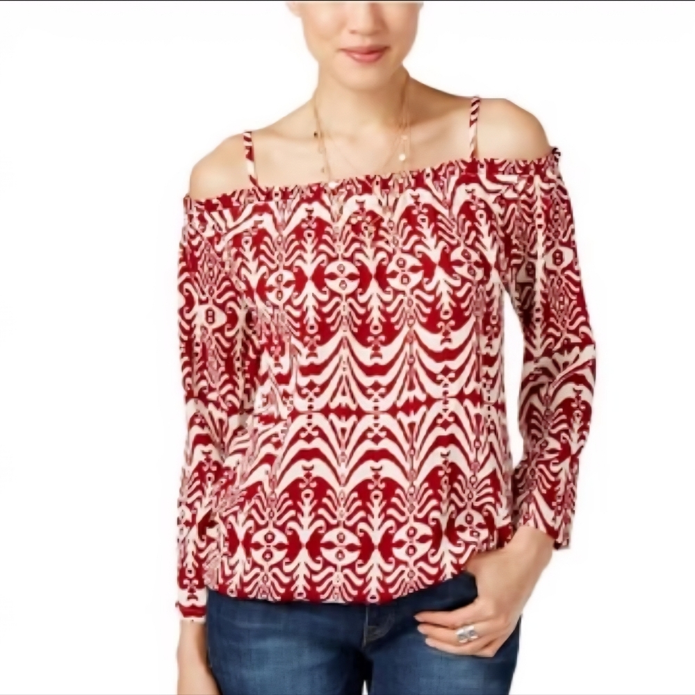 INC International Concepts | Red and White Off-Shoulder Blouse
